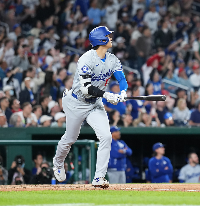 2024 MLB Ohtani 3rd double of the day Nationals vs. Dodgers: Shohei Ohtani hits a double to left with two outs in the top of the 9th inning for the Dodgers, April 24, 2024 date 20240424 place Washington, DC, USA