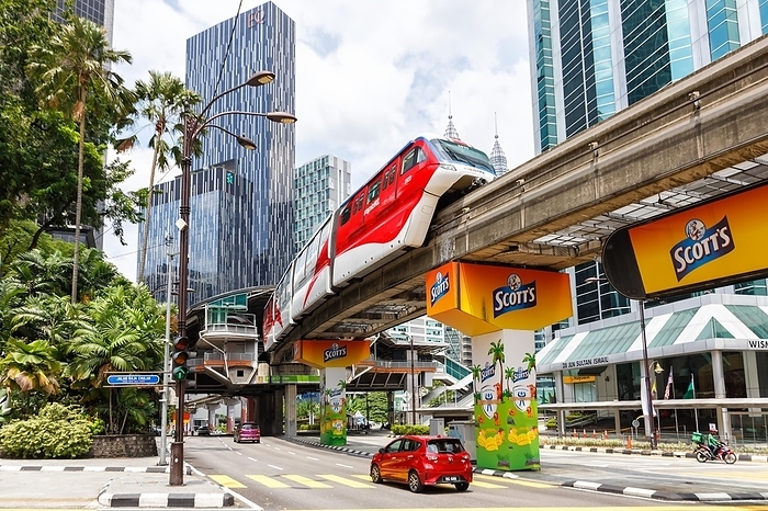 Malaysia Monorail Monorail monorail at Raja Chulan public transport stop in Kuala Lumpur, Malaysia, Asia