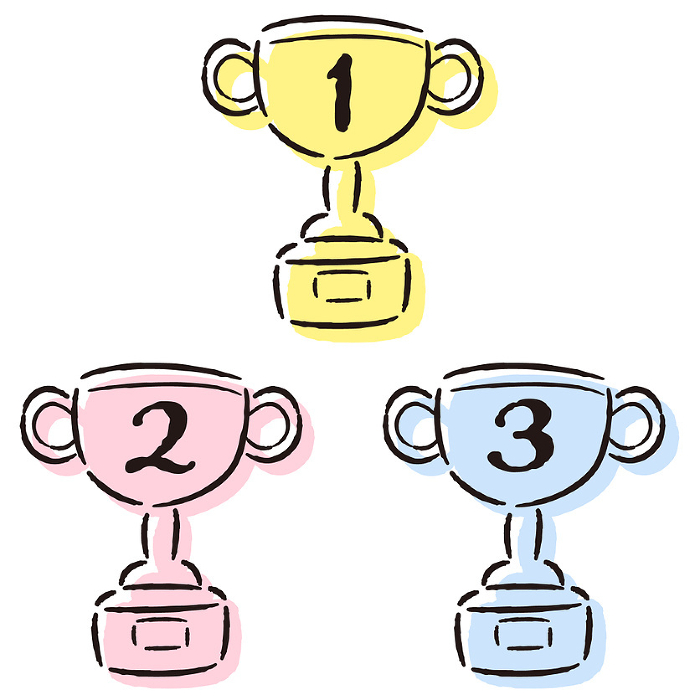 Set of simple and stylish cup (trophy) ranking parts (color)