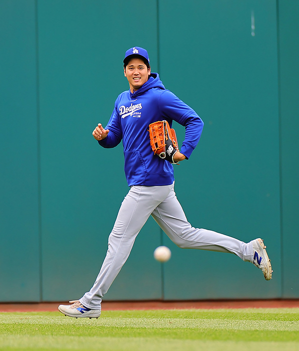 2024 MLB  Nationals Dodgers Otani chases a batting practice pitch in the outfield before the game  Photo by Takahiro Mitsuyama  Photo date 20240426
