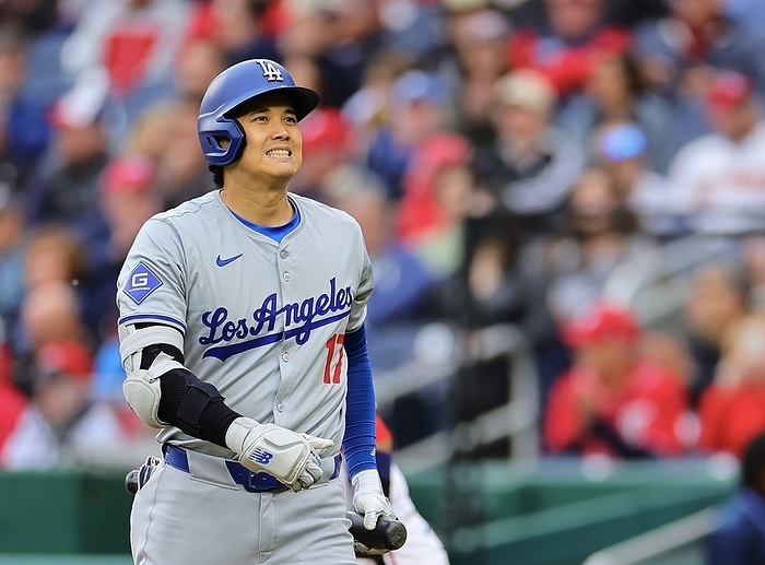 2024 MLB  Nationals Dodgers Otani is frustrated after striking out in the 3rd inning  Photo by Takahiro Mitsuyama  Photo date 20240425