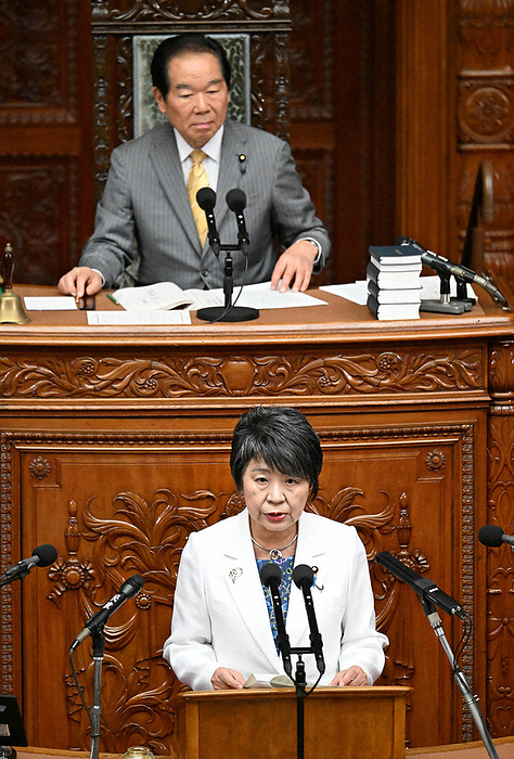 Plenary Session of the Diet, House of Representatives Foreign Minister Yoko Kamikawa explains the purpose of the approval of the treaty establishing GIGO at a plenary session of the House of Representatives in the Diet at 1:15 p.m. on April 25, 2024.