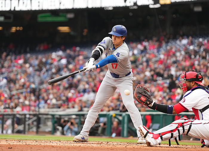 2024 MLB Shohei Ohtani strikes out swinging with no outs in the third inning for the Dodgers against the Nationals, April 25, 2024 date 20240425 place Washington, DC, USA