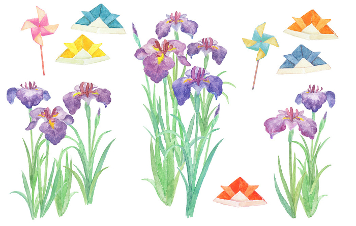 Illustration of Children's Day and iris painted with watercolors