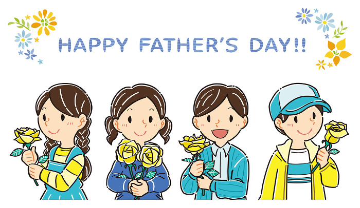 June Father's Day Clip art of children holding yellow roses