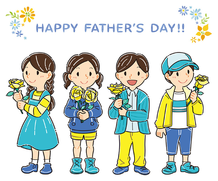 June Father's Day Clip art of children holding yellow roses