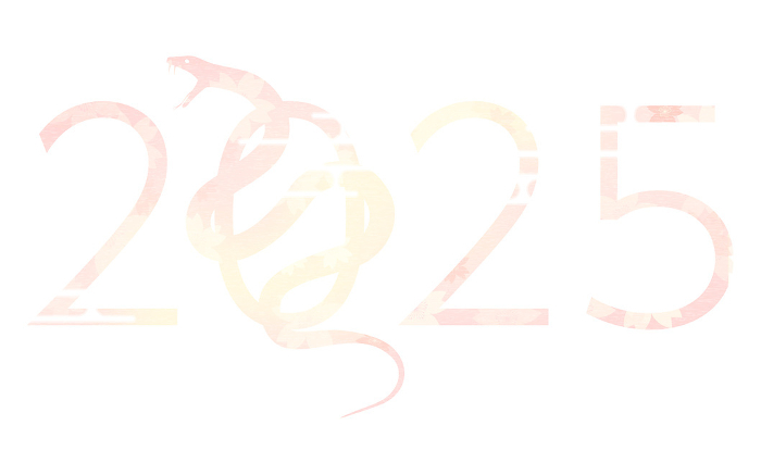 New Year's greeting card material for the year of the snake, 2025, flower-patterned silhouette of a snake with fangs and the number 2025.
