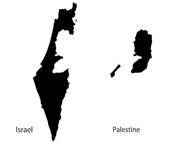 Set of maps of Israel and Palestine, silhouette
