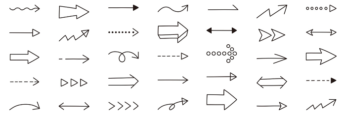 Vector illustration set of simple arrow icons. Hand drawn, line, up/down, left/right.