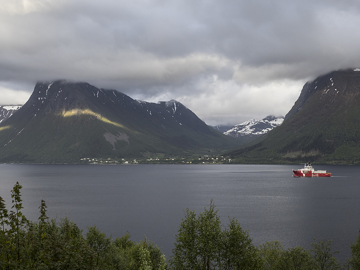 A ship cruising the Vartdalsfjord in Norway A ship cruising the Vartdalsfjord in Norway, by Zoonar Reiner Pechma