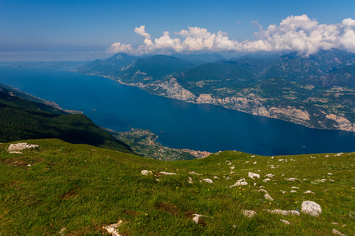 Panoramic view from Monte Baldo on the old town of Malcesine and Lake Garda in Italy. Panoramic view from Monte Baldo on the old town of Malcesine and Lake Garda in Italy., by Zoonar Bernhard Klar