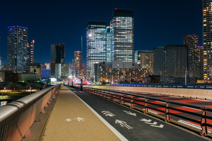 Chuo Ward, Tokyo Toyosu Bridge and Harumi skyscrapers at night