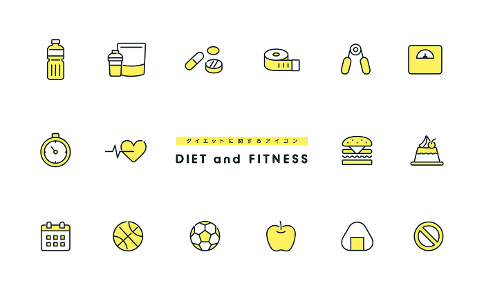 Illustration about diet and fitness. Vector icon set.