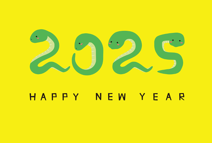 Snake posed 2025 New Year's card HappyNewYear Yellow background