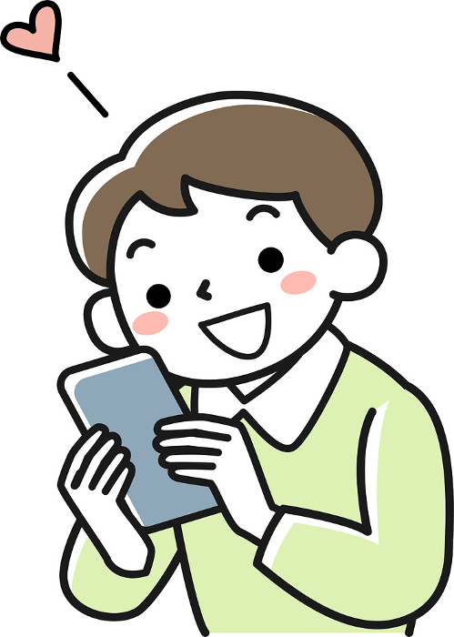 Upper body of a boy who is happy to look at his phone