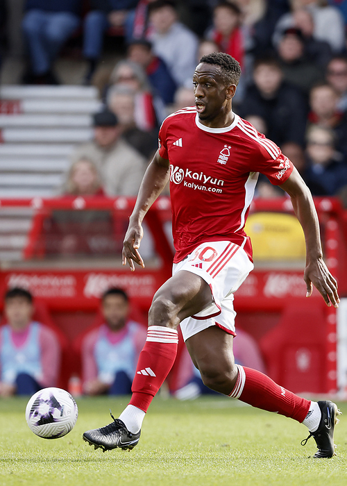 Nottingham Forest v Manchester City   Premier League Willy Boly of Nottingham Forest on the ball during the Premier League match between Nottingham Forest and Manchester City at City Ground on April 28, 2024 in Nottingham, England.   WARNING  This Photograph May Only Be Used For Newspaper And Or Magazine Editorial Purposes. May Not Be Used For Publications Involving 1 player, 1 Club Or 1 Competition Without Written Authorisation From Football DataCo Ltd. For Any Queries, Please Contact Football DataCo Ltd on  44  0  207 864 9121
