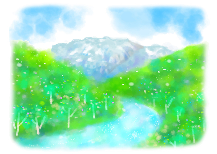 Tanigawa-dake fresh green scenery in watercolor