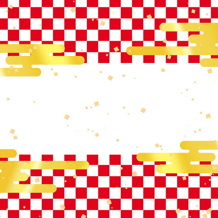 Clip art background of red and white checkered pattern with cloud wei and gold leaf.