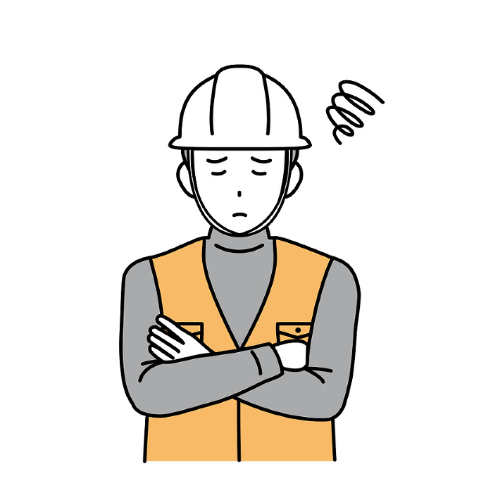 Illustration of a carpenter, earthwork man with trouble, troubled expression.