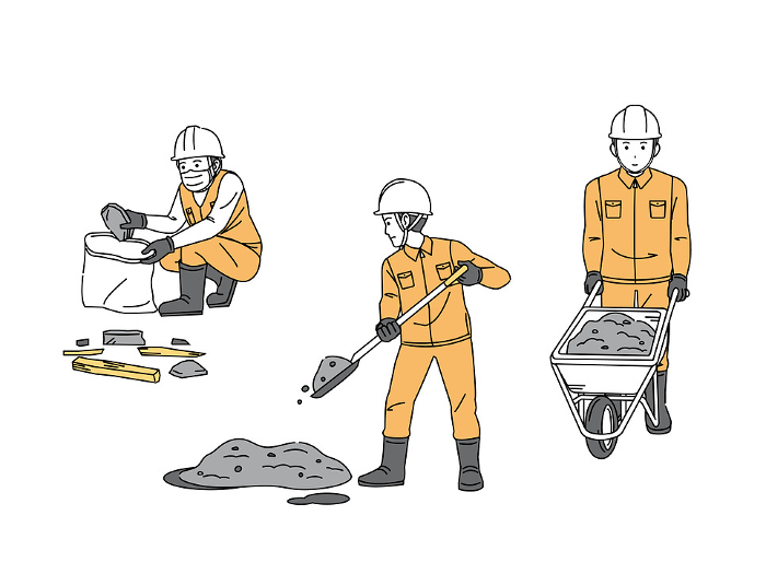 Civil engineering Clip art of a man working as a civil engineer removing debris and mud.