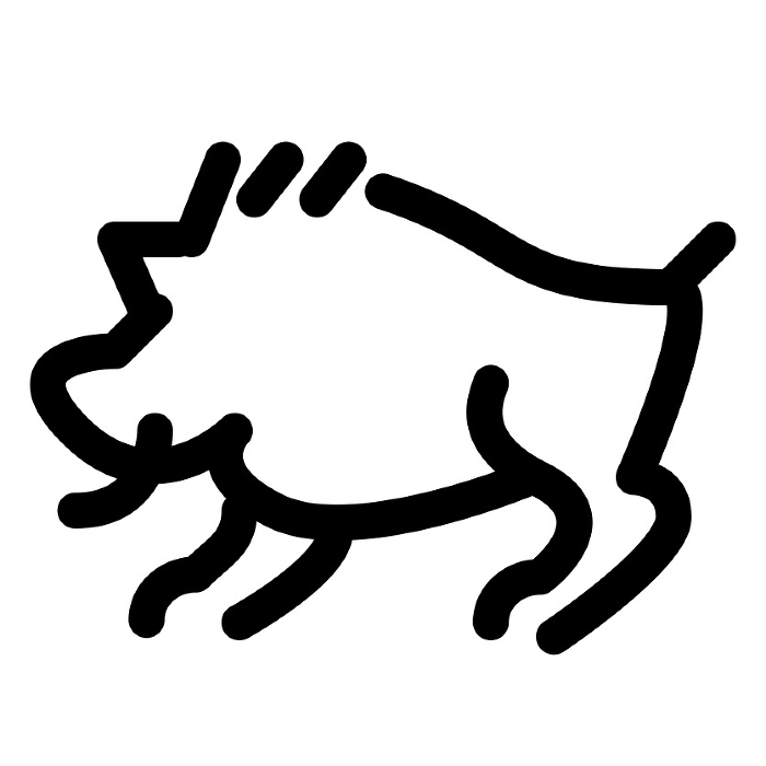Line style icons representing the twelve signs of the Chinese zodiac, Boar and Wild Boar