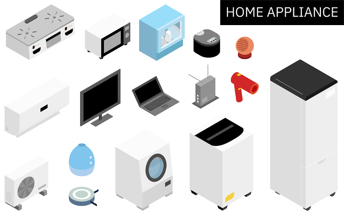 Isometric illustration of appliances needed in new life