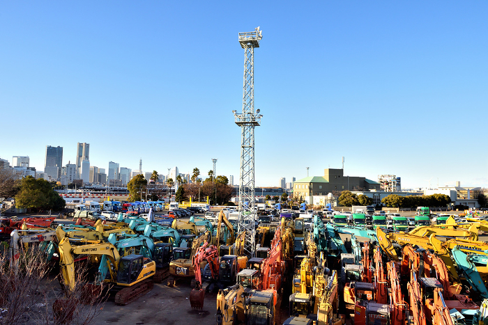 A wide variety of heavy equipment at the Yamashita Pier's heavy equipment yard.