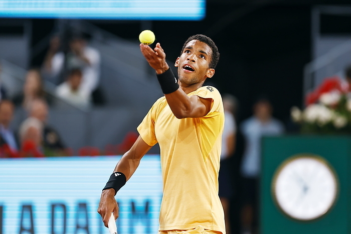 2024 Madrid Open Men s Final Felix Auger Aliassime  CAN , MAY 5, 2024   Tennis : Felix Auger Aliassime during singles finals match against Andrey Rublev on the ATP tour Masters 1000  Mutua Madrid Open tennis tournament  at the Caja Magica in Madrid, Spain.  Photo by Mutsu Kawamori AFLO 