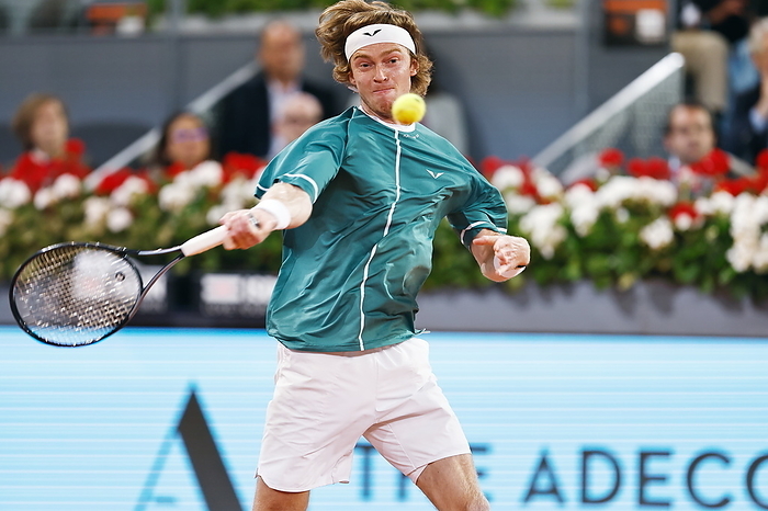 2024 Madrid Open Men s Final Andrey Ryblev  RUS , MAY 5, 2024   Tennis : Andrey Rublev during singles finals match against Felix Auger Aliassime on the ATP tour Masters 1000  Mutua Madrid Open tennis tournament  at the Caja Magica in Madrid, Spain.  Photo by Mutsu Kawamori AFLO 