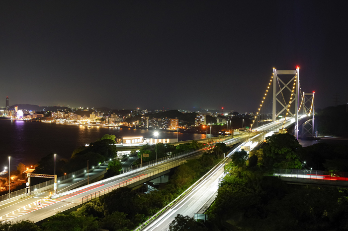 Night view of Kanmon Bridge in the Kanmon Straits