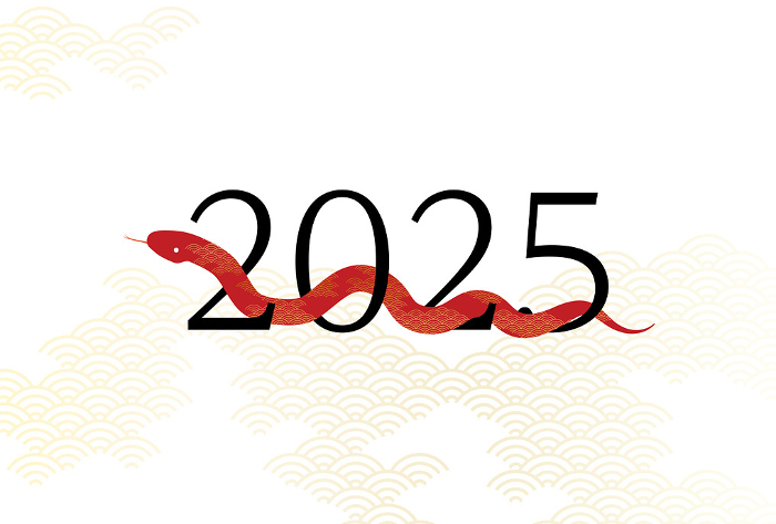 New Year's postcard for the year of the snake 2025, red snake entwined with the number 2025, New Year's postcard material