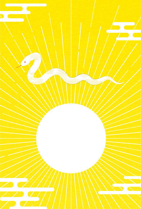 New Year's postcard for the year of the Snake 2025, New Year's sunrise and white snake, New Year's postcard material