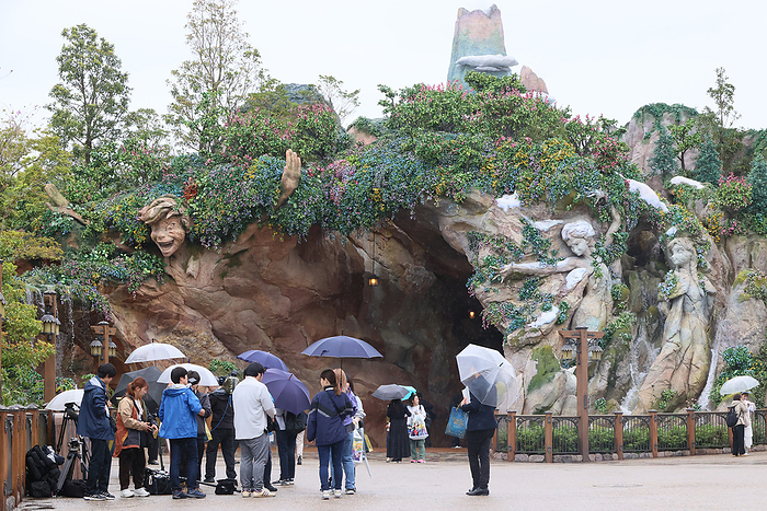 Tokyo DisneySea s new area Fantasy Springs is displayed for the press May 7, 2024, Urayasu, Japan   Rock works of Disney characters Peter Pan  L  and Anna and Elsa of the Frozen are displayed at the Tokyo DisneySea s new area Fantasy Springs at a press preview in Urayasu, surban in Tokyo on Tuesday, May 7. The Fantasy Springs will open for public on June 6.       photo by Yoshio Tsunoda AFLO 