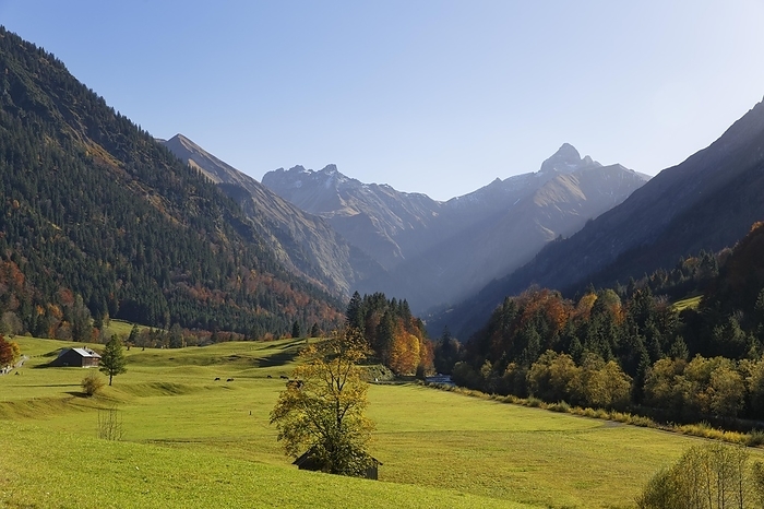 Bayern, Germany Trettach Valley with Maedelegabel mountain, Allgaeu Alps, Oberstdorf, Oberallg u, Allg u, Swabia, Bavaria, Germany, Europe