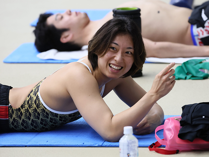 Japan Swimming Team Open Practice  Nippon Swimming Team Open Practice Suzuki smiling  Photo by Kentaro Nishiumi  Photo Date 20240509