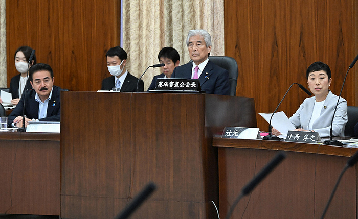 Kiyomi Tsujimoto of the Democratic Party of Japan s Constitutional Democratic Party expresses her opinion at the Upper House Constitutional Review Committee Kiyomi Tsujimoto  right  of the Democratic Party of Japan s Constitutional Democratic Party expresses her opinion at the Upper House Constitutional Review Committee. On the far left is Masahisa Sato of the Liberal Democratic Party of Japan  LDP , photographed at 1:12 p.m. on May 8, 2024 in the Diet by Akihiro Hirata.