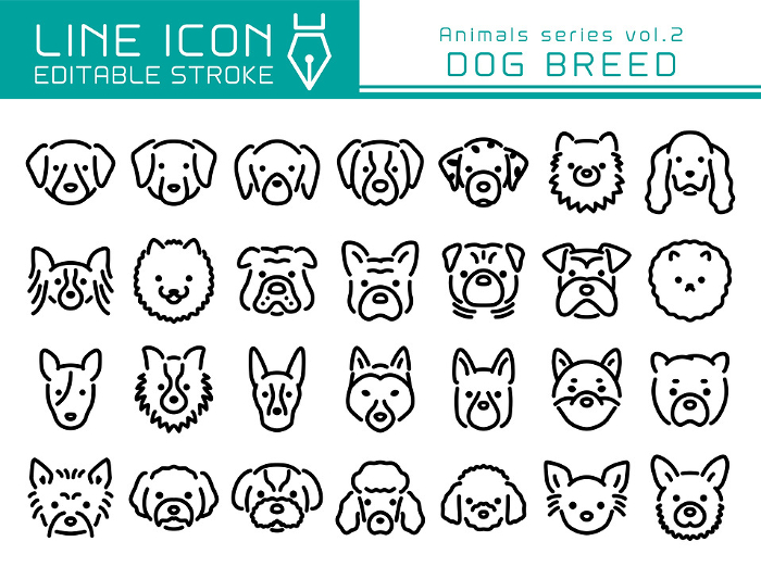Line Icons Animal Series vol.2 Dog Breeds Faces of various kinds of dogs