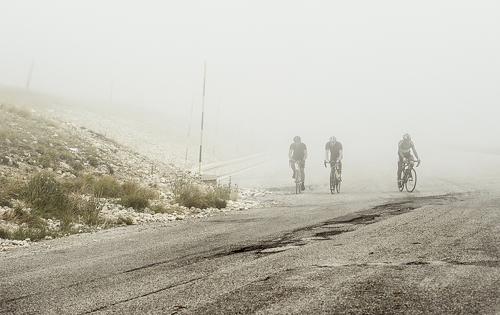 Blockhaus Cyclists under fog in Pretoro, Italy