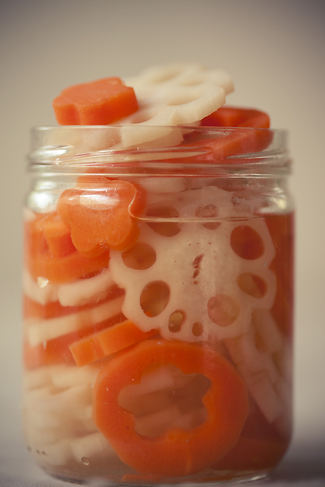 Jar of preserved parsnip and carrot