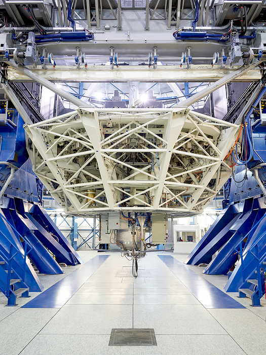 Low angle view of telescope machinery at Paranal Observatory in Chile