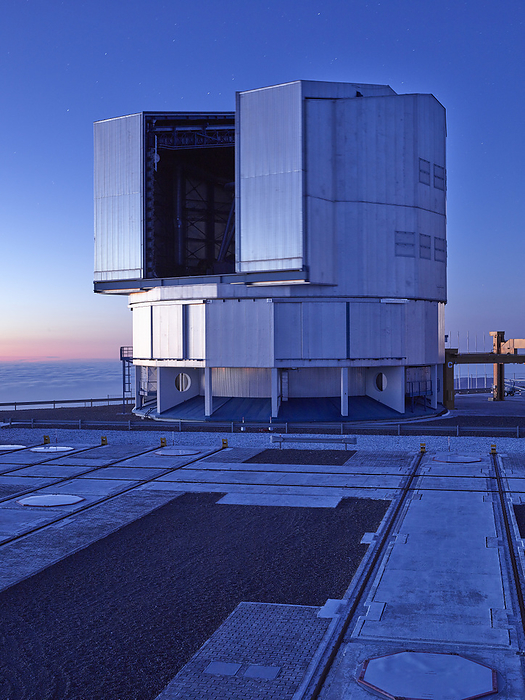Telescope at Paranal Observatory in Chile during sunset