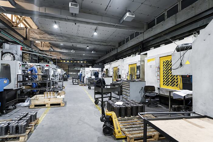 Interior of illuminated modern manufacturing industry