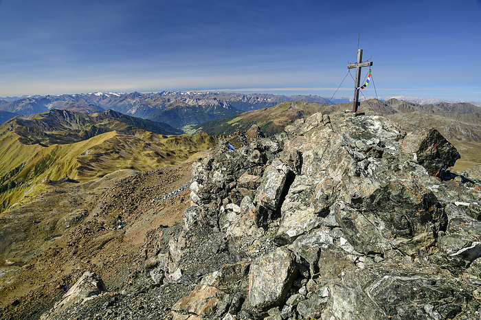 Austria, Tyrol, Summit cross of Litzumer Reckner mountain