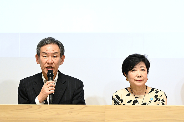 2025 World Championships in Athletics Tokyo Logo Launch Conference  L R  Takashi Takeichi, Secretary General, Tokyo 2025 World Championships Foundation Yuriko Koike, Governor of Tokyo MAY 13, 2024   Athletics : Press conference of announcement the Logo Press conference of announcement the Logo Press conference of announcement the Logo for the World Athletics Championships Tokyo 2025 at National Stadium in Tokyo, Japan.  Photo by MATSUO. K AFLO SPORT 