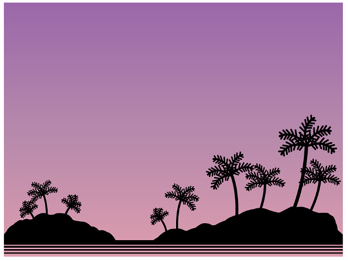 Background Illustration of Silhouette of Beach and Palm Trees at Sunset