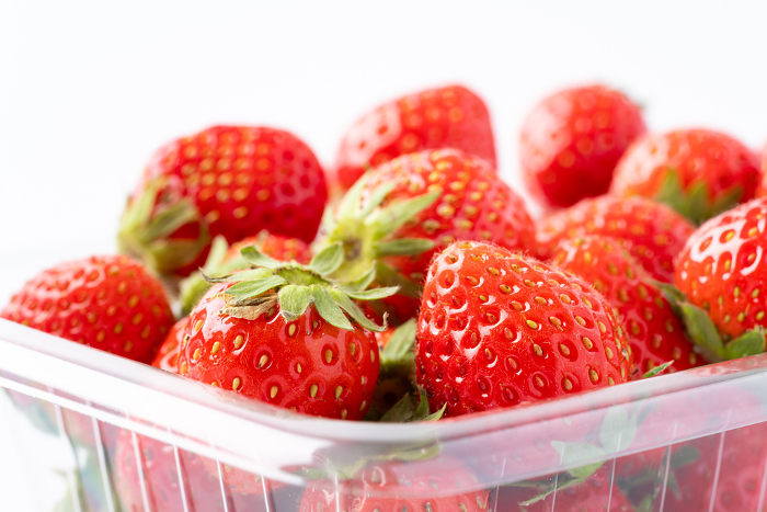 Close-up of packed strawberries