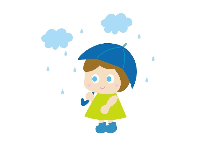 Blue-eyed girl holding an umbrella on a rainy day