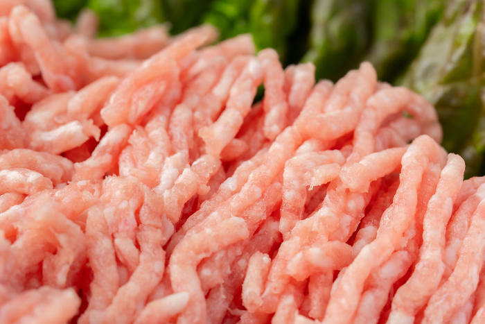 Close-up of lettuce and ground pork