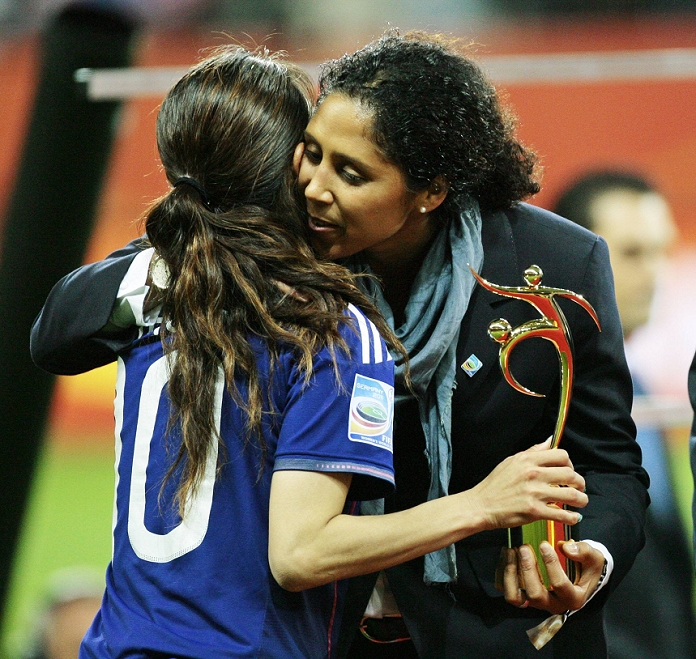 2011 FIFA Women s World Cup Nadeshiko Fair Play Award Homare Sawa  JPN , Steffi Jones, JULY 17, 2011   Football   Soccer : Homare Sawa of Japan receives the FIFA Fair Play Trophy from Steffi Jones, after winning the FIFA Women s World Cup Germany 2011 Final match President of the Local Organizing Committee of the FIFA Women s World Cup Germany 2011, after winning the FIFA Women s World Cup Germany 2011 Final match between Japan 2 3 1 2 United States at Commerzbank Arena in Frankfurt, Germany.