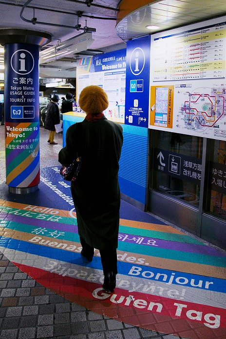Touch Panel Driving Directions Tokyo Metro conducts test operation A woman walks next to the Usage Guide and Tourist Info board with a touch panel guide  Journey Planner  at Ueno station on December 17, 2014 in Tokyo, Japan. The touch panel brings information of Tokyo Metro lines in English, Japanese, Chinese and Korean languages. The Tokyo Metro company prepares Usage Guide and Tourist Info boards in various stations for the next Tokyo Olympics in 2020.  Photo by Rodrigo Reyes Marin AFLO 